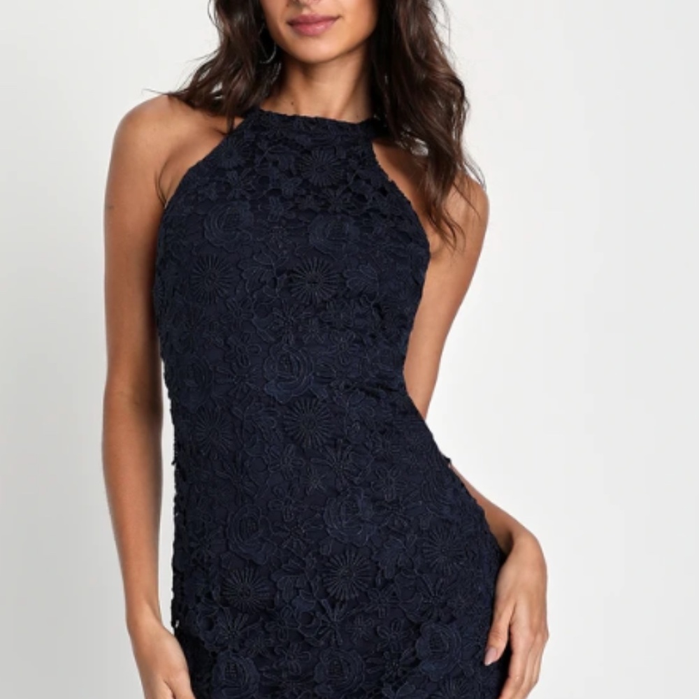 Lulu's Love Poem Navy Blue Lace Mini Dress